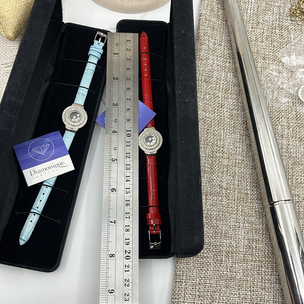 Vintage QVC Diamonique Stainless CZ Bracelets Red & Blue Set (2) Milor Italy - Picture 9 of 10
